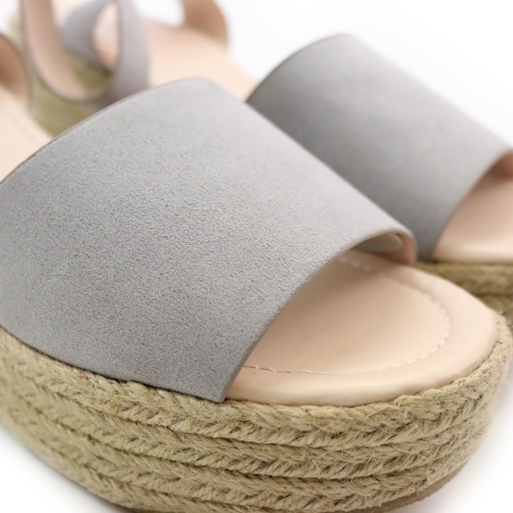 Qupid Logan Light Grey Espadrille Platform Wedges - Picture 8 of 8